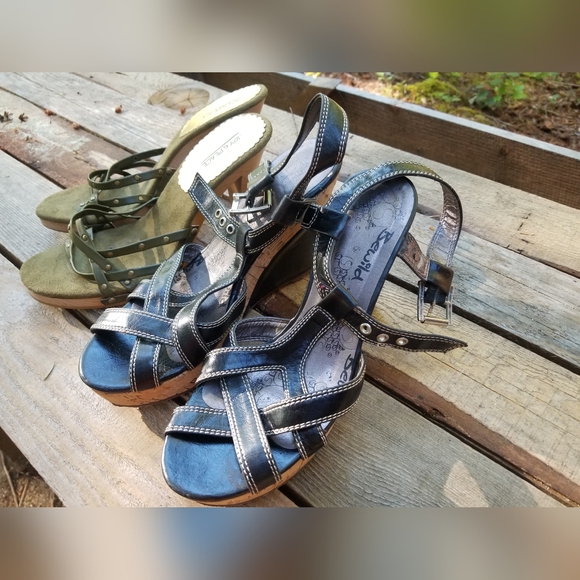 Size 9 High Heel Shoes Be Wild Black Straps Joy & Peace Brown open toe Ladies - Picture 12 of 12